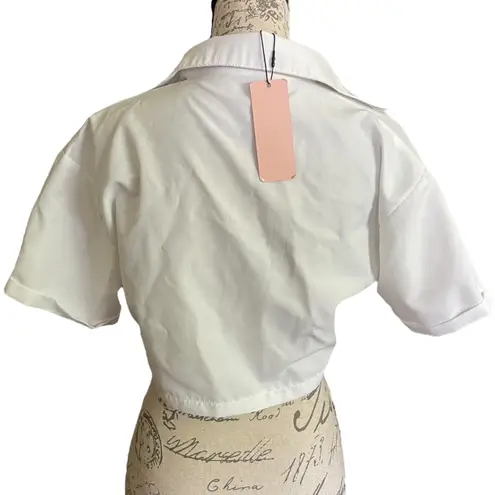 Cider White Short Sleeve Cropped Shirt Size Small