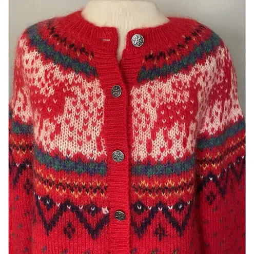 Northern Isles VTG Fair Isle Cardigan Women’s MED Red Sweater Reindeer Holiday