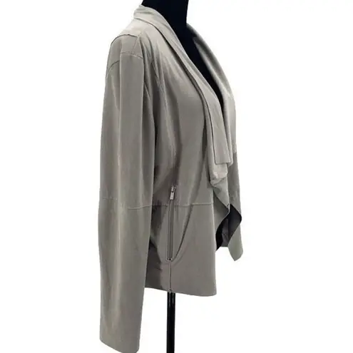 Bagatelle Womens Faux Suede Drape Open Front Jacket Light Gray Large
