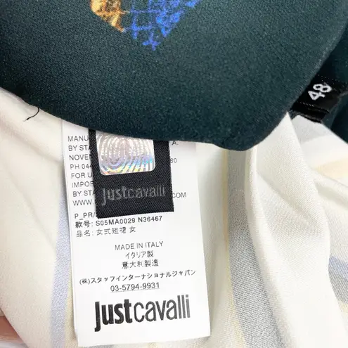 Just Cavalli Womens M Silk Skirt Oriental Asian Pagoda Box Pleat Flap Blue Gold