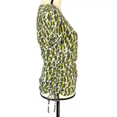 INC Small Top Geometric Surplice V-Neck Cap Sleeve Ruched Stretch Multi