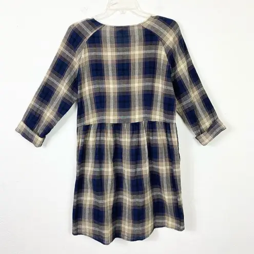 Simply Noelle Navy Blue & Tan 3/4 Sleeve Lace Up Neckline Mini Dress Size S/M