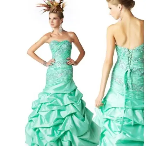 Mac Duggal Mermaid Prom Dress Corset Back Mint 2
