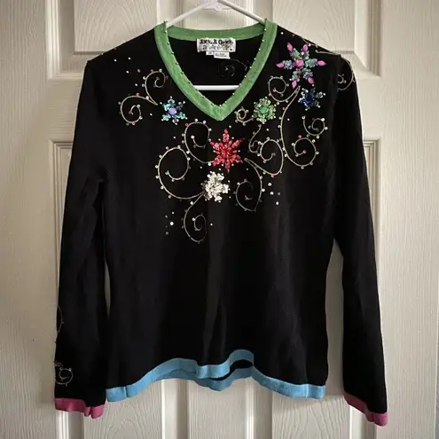 JACK B. Quick “Ugly Christmas Sweater” Festive Sequin Embellished Sz Medium