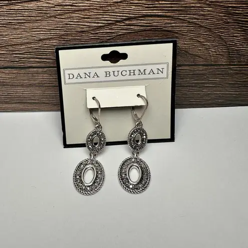 Dana Buchman Silver Tone Rhinestone Dangle Drop Pierced Earrings NWT