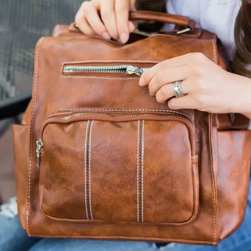 SOFT BROWN FAUX LEATHER BACKPACK STYLE BAG
