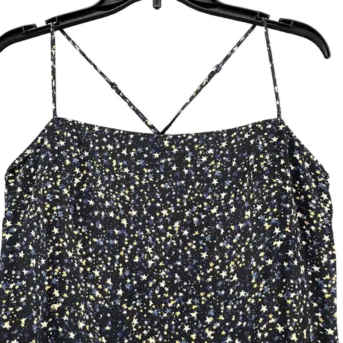 J.Crew  Maxi Slip Dress Womens 4 Black Silk Starry Sky Ruffle Back Slit Elegant