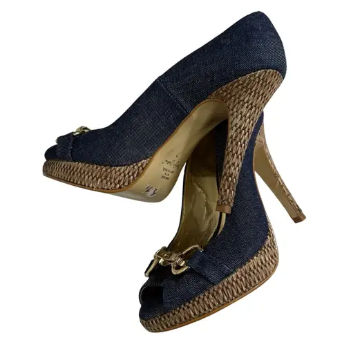 Boston Proper Women's Sz 7 Blue Denim Platform Closed Toe Heels Shoes Casual