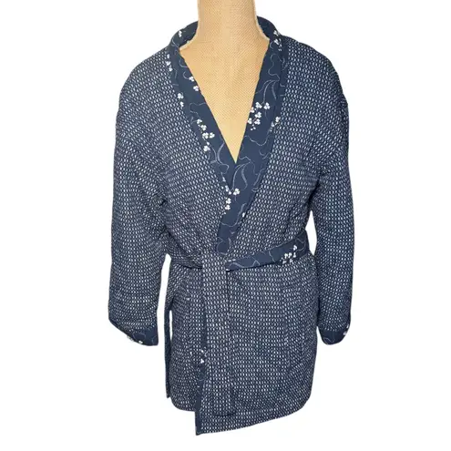 Per Una M&S Reversible Quilted Jacket Blue Floral Belted Versatile Size 12