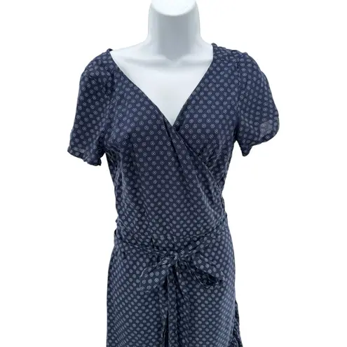 Eshakti Navy Polka Dot Cotton Wrap Dress Ruffle Hem Midi Large Cottage Classic