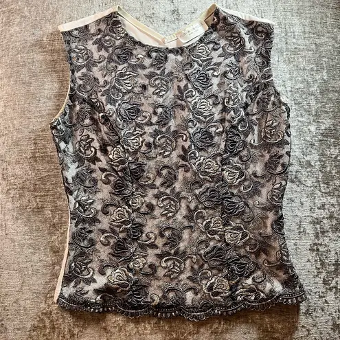 Flora Nikrooz top women’s size S gray embroidered sleeveless blouse VTG 90s