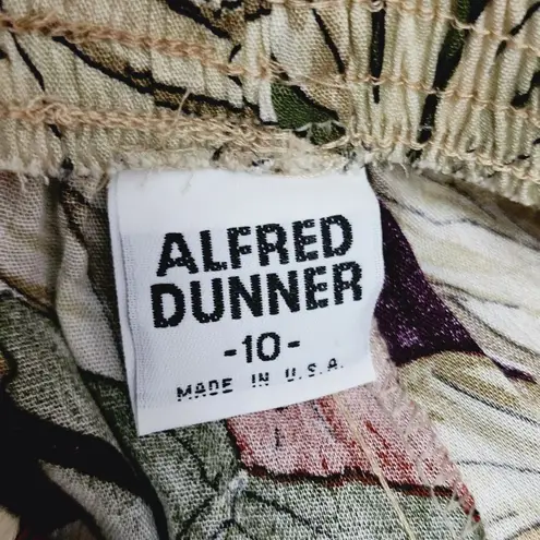 Alfred Dunner Vintage olive purple floral gauze pull-on midi skirt size 10