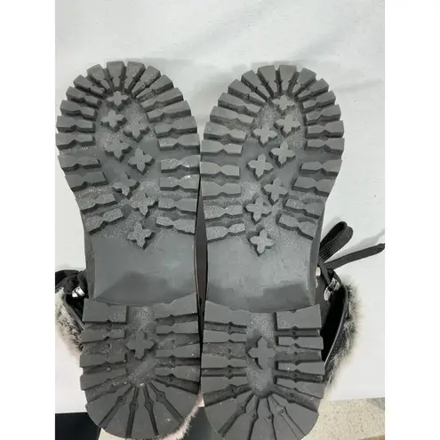 Cliffs Womans Laceup Pullon Ankle Boots 7 M Black Chunky Heel,fur Cuff Round Toe