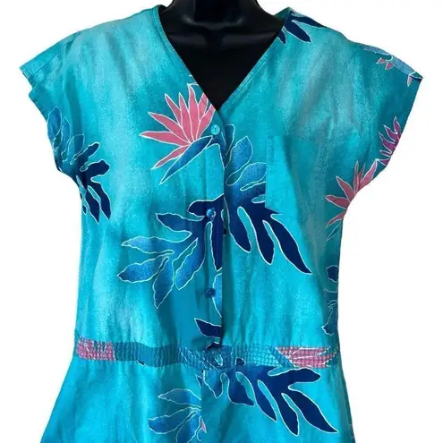 Vintage 80’s Hilo Hattie Hawaiian Print Romper Blue Size M