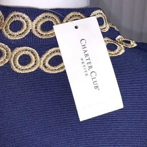 Charter Club Womens Ottoman Sheath Dress Pullover Knit Blue Gold Petite Large