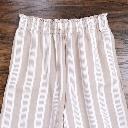 Madewell  • Smocked Huston Pull-On Crop Pants in Stripe tan white wide leg beach