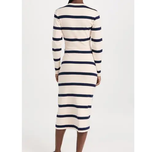 Tanya Taylor  Cream Navy Heavyweight Knit Twisted Knot Front Striped Dress L