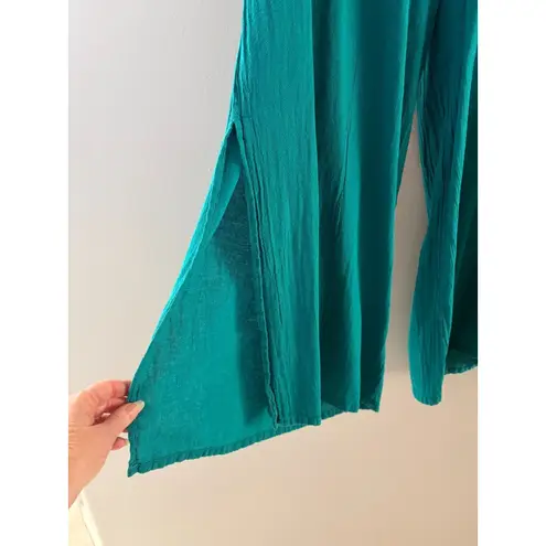 Oh My Gauze Kate Pants Size 2 Large XL Green Teal Slit Legs Wide Leg Lagenlook *