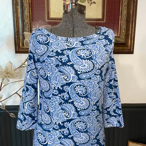 Gretchen Scott Magpie Plentiful Blue Paisley Boat Neck Dress Sz 0/2 Shrimp 💚🎀