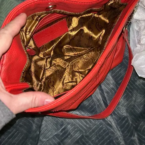 Vintage Red Tignanello Leather Hobo Bag With Chain Accent