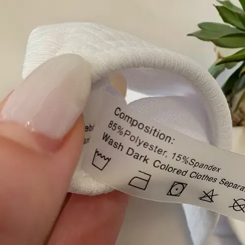 Zaful  Ribbed Bikini Cutout & High Leg Bikini Set White Size 6 Medium