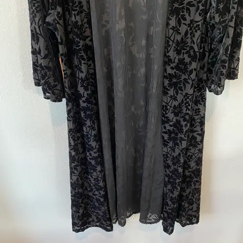 EXPRESS Black Floral Long Line Open Kimono With Sheer Floral Detail Size L