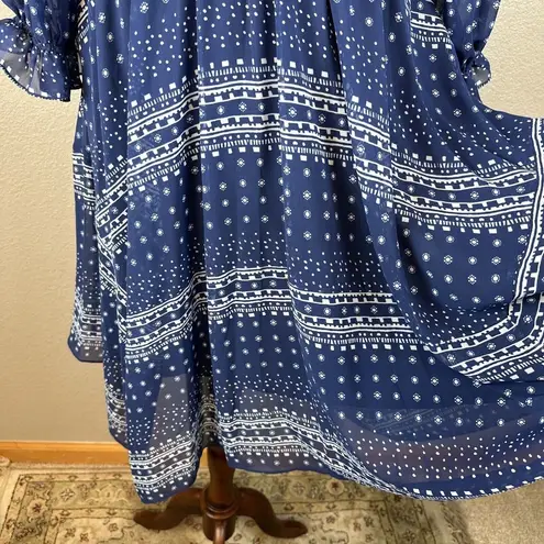Shoshanna Womens Pacific Geometric Print Dress Size 10 Navy Blue 3/4 Sleeve