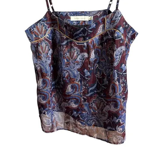 Bishop and Young Blue, Deep Purple, Brown & Metallic Gold Paisley Cami Tank Top S