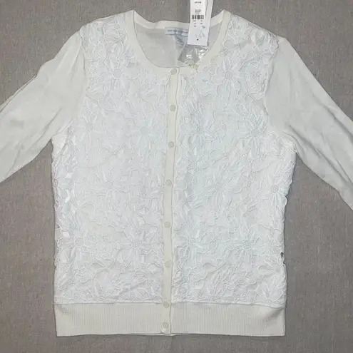 New York & Company | NWT Ivory & White Lace Front 3/4 Sleeve Cardigan | LP Size undefined