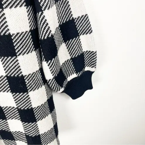 LPA Floyd Black White Buffalo Check Wool Blend Puff Sleeves Sweater Dress Medium