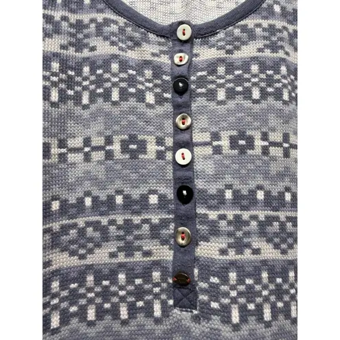 Lucky Brand Vtg Y2K  Women Waffle Knit Thermal Henley Top Boho S Blue Long Sleeve