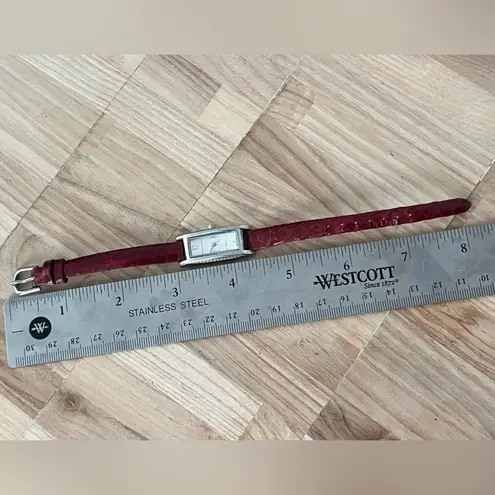 Jaclyn Smith Ladies Watch Stainless Rectangular Case Stainless Dial Red Leather