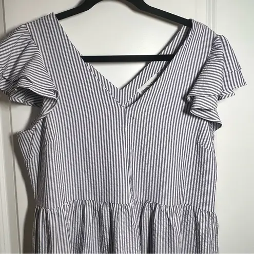 Gibson Latimer Woman Size S Seersucker Dress Tiered Hem Fluttered Sleeves Boho