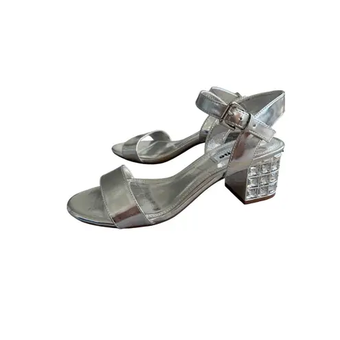 Dune London Silver Jeweled Heels Sandals Size 38 / US 7