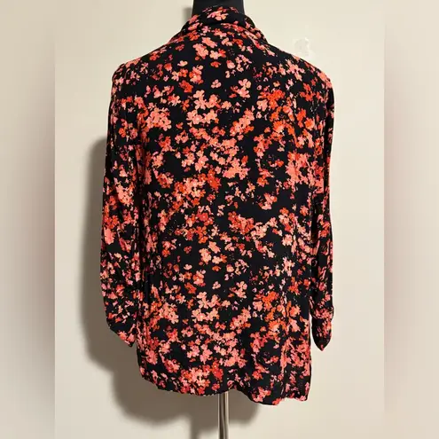 EUC Chaus New York Red, Pink, and Black Floral Open Front Shirt size medium