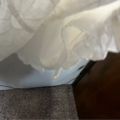 Tweeds White Linen Rayon Floral Embroidered Hem Lined Maxi Dress Size 12