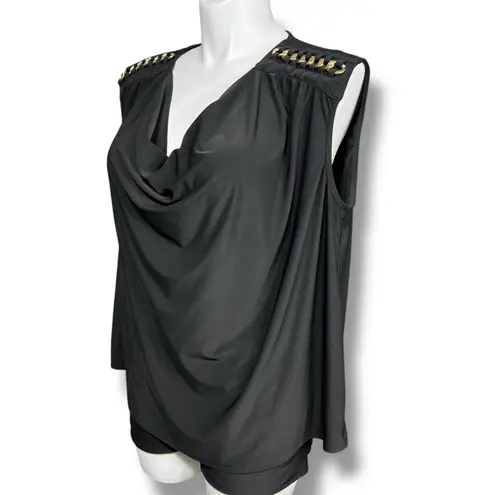 Harper 241 Womens Blouse Shirt Top Drape Neck Chain Accent Stretch Black 2X