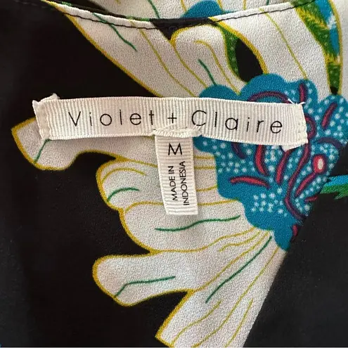 Violet+Claire  Black Floral Print V Neck Shell Tank Top