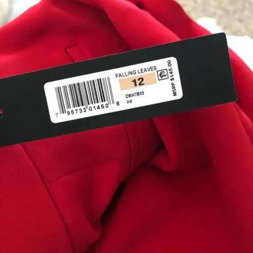 Donna Karan Pants Red Falling Leaves Straight Leg, Size 12 New w/Tag