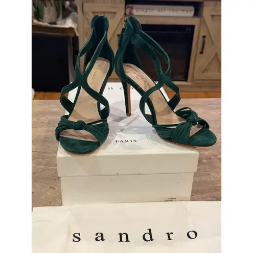 Sandro NEW Elisa Knotted Green Suede Heel Sandal 37