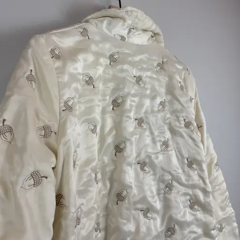 Vtg 60s ODETTE BARSA Quilted Acorn Embroidered Robe OS House Coat Lounge Retro Size undefined