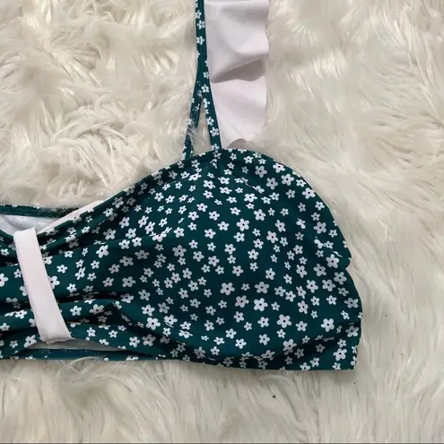 Bikini Top Dark Green White Floral Ruffle Size 4X