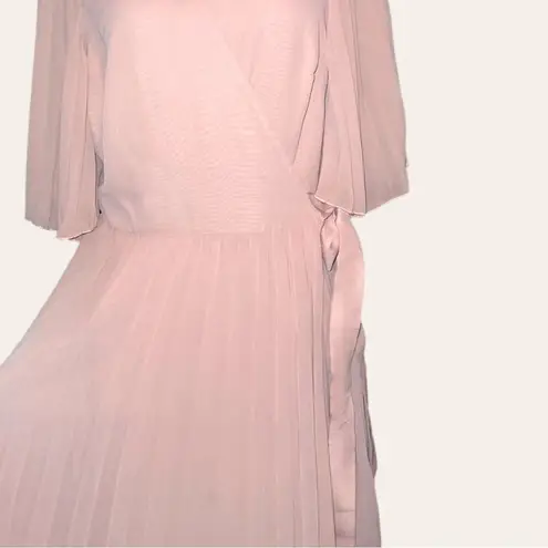 Asos design pretty pale blush wrap around style pleated dress Purple Size 14