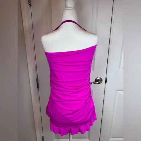 Beach Betty Pink Swimdress L Twist Front Ruched Ruffle Hem One Piece Resort Size L