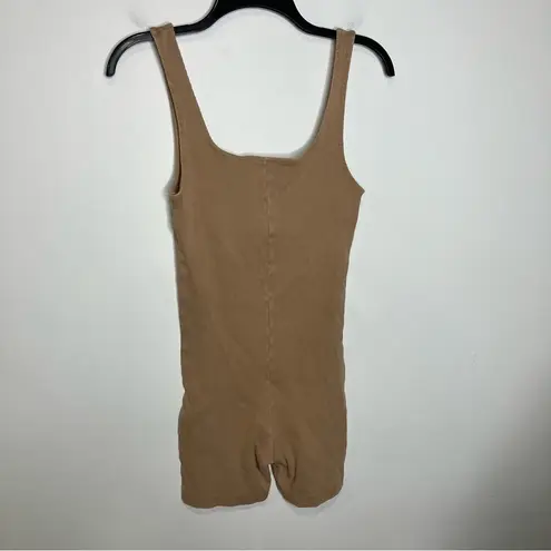 ZARA  tan ribbed short jumpsuit women’s size medium neutral casual minimalist