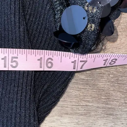 Sioni Milano Black Illusion Sheer Floral Embellished Sleeve Sweater Size Small