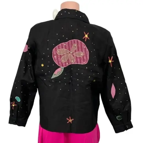 Sharon Anthony Art to Wear Silk Jacket with Fun Appliqué Embroidery Size MEDIUM
