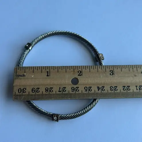 Women’s vintage dainty silver tone cable crystal bangle‎ bracelet one size
