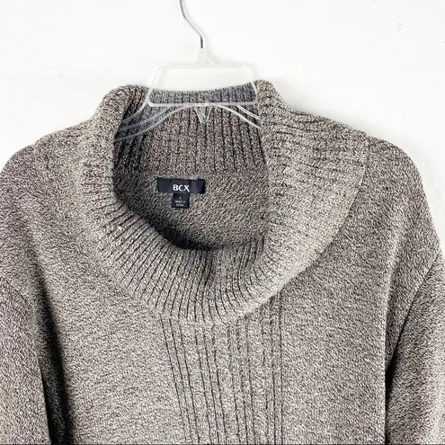 BCX Brown Cowl Neck Knit Ribbed 3/4 Sleeve Tunic Sweater, Size Large