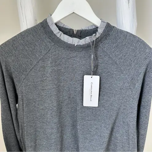 Carolina belle Gray Sweatshirt Top w Peekaboo Collar and Cuffs Size Large